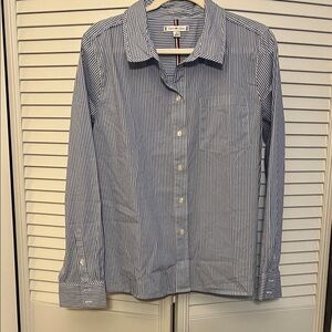 Tommy Hilfiger Navy and White Striped Button Down Shirt XL